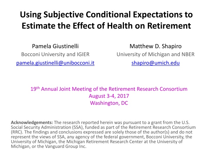 Causal Effects of Health on Retirement Using Subjective Conditional Expectations