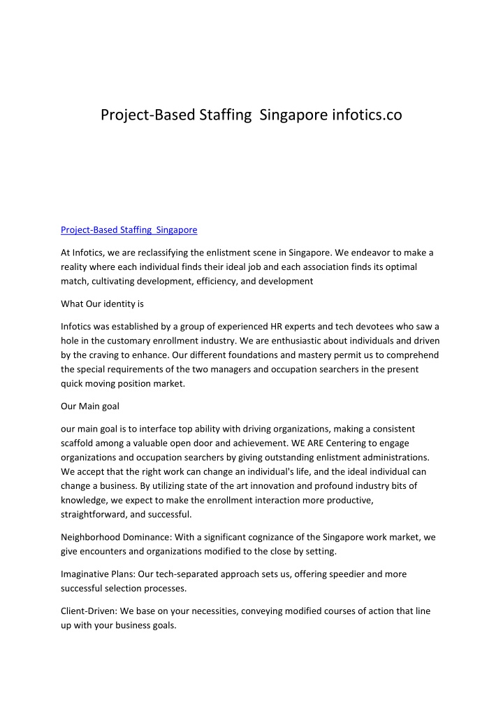project based staffing singapore infotics co n.w