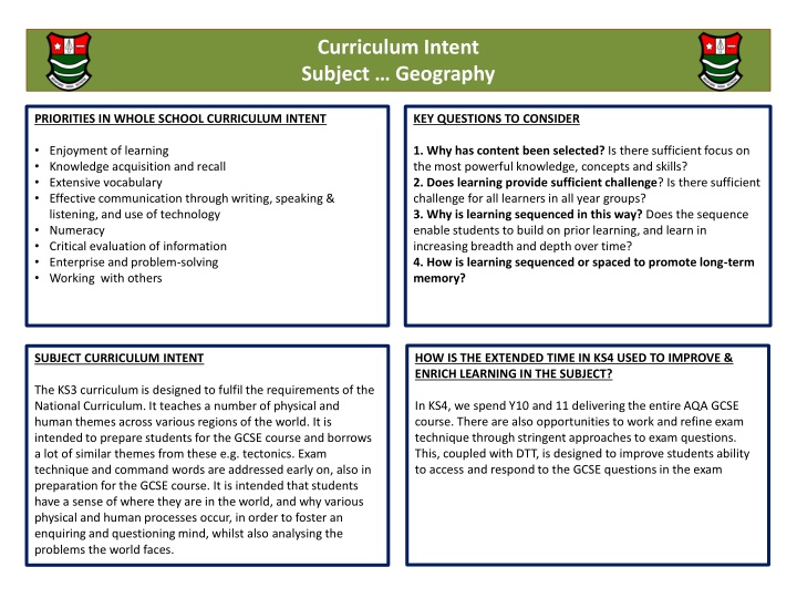 Geography Curriculum Intent and Vision for Whole School Development