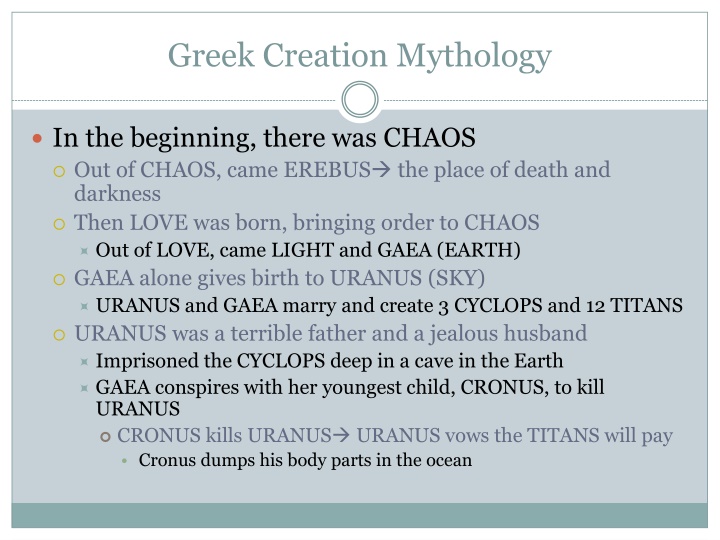 Greek Creation Mythology Overview
