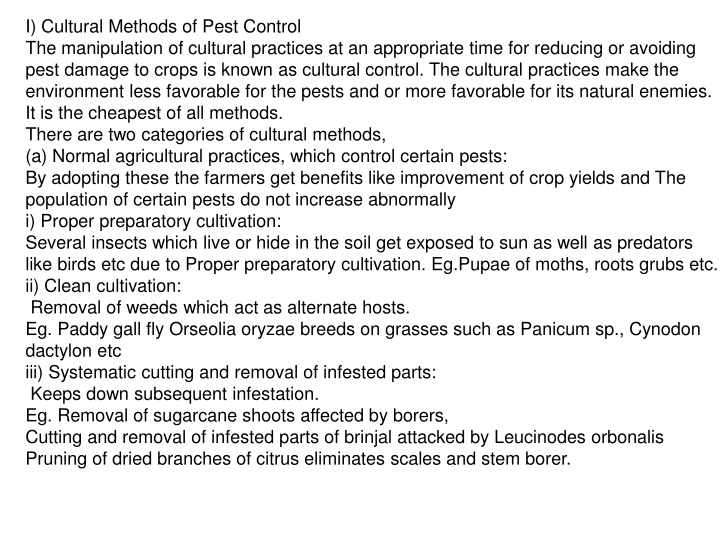 Cultural Methods of Pest Control in Agriculture