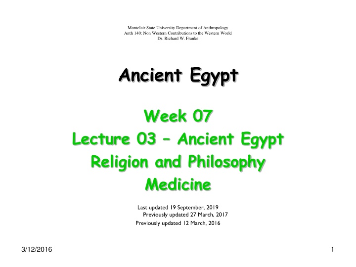 Ancient Egypt Religion, Philosophy, and Medicine Overview