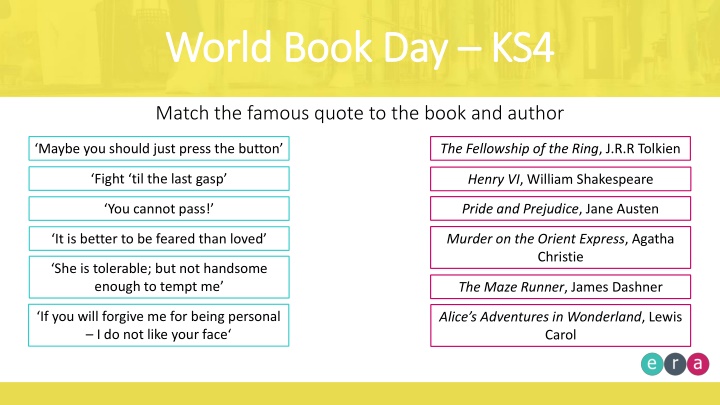 Match Famous Quotes to Books & Authors | World Book Day Celebration