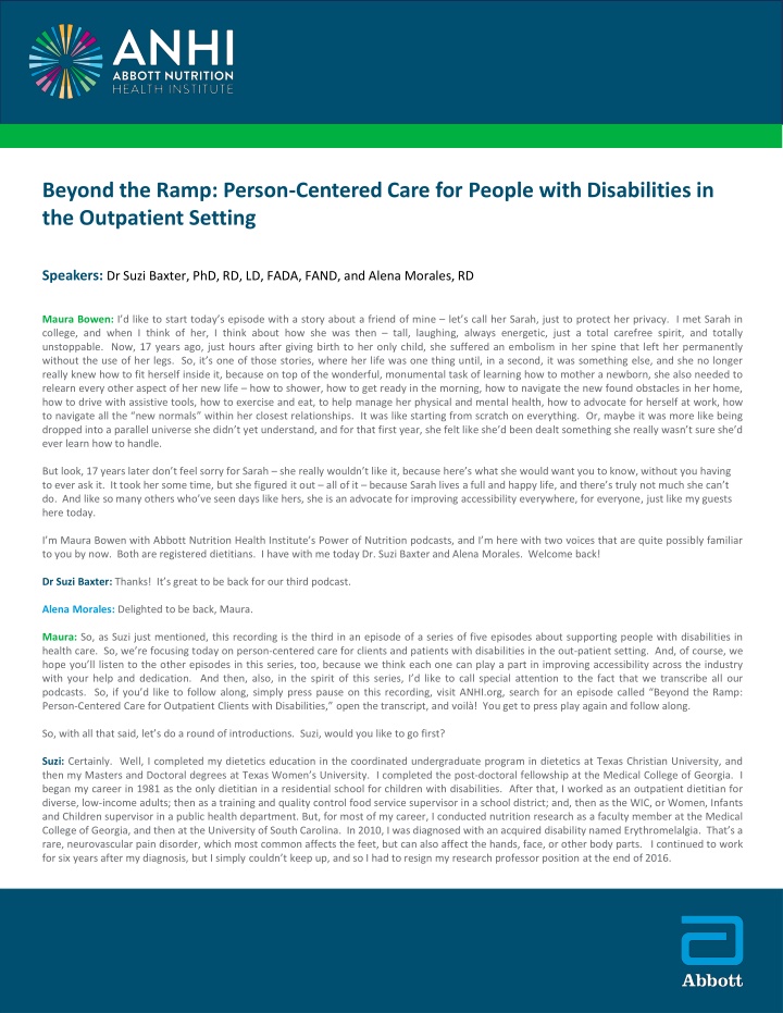 Beyond the Ramp: Person-Centered Care for Outpatients with Disabilities