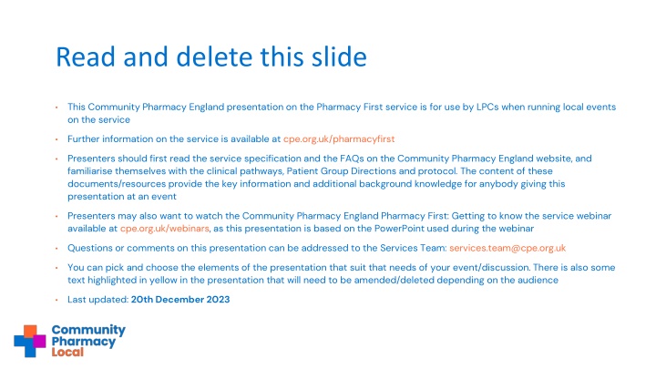 Read and delete this slide