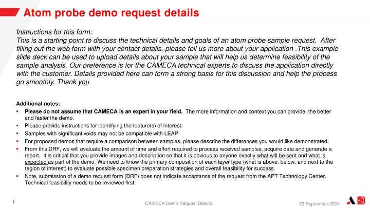 Atom Probe Sample Request Details and Instructions
