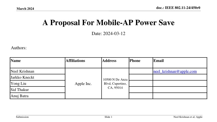 Proposal for Mobile-AP Power Save in IEEE 802.11