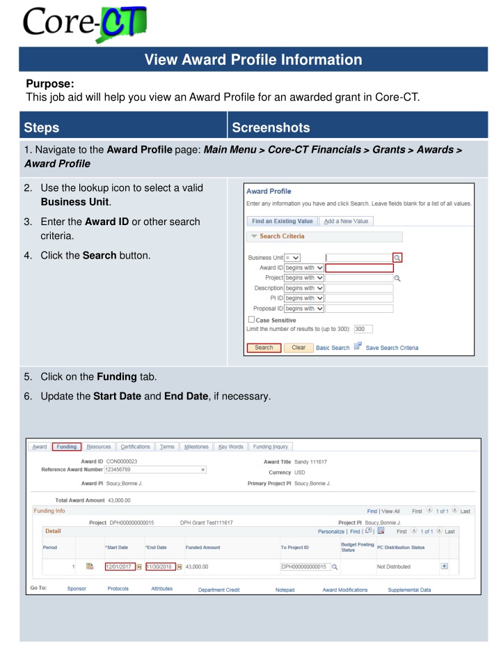 Guide to Viewing Award Profiles in Core-CT Financials