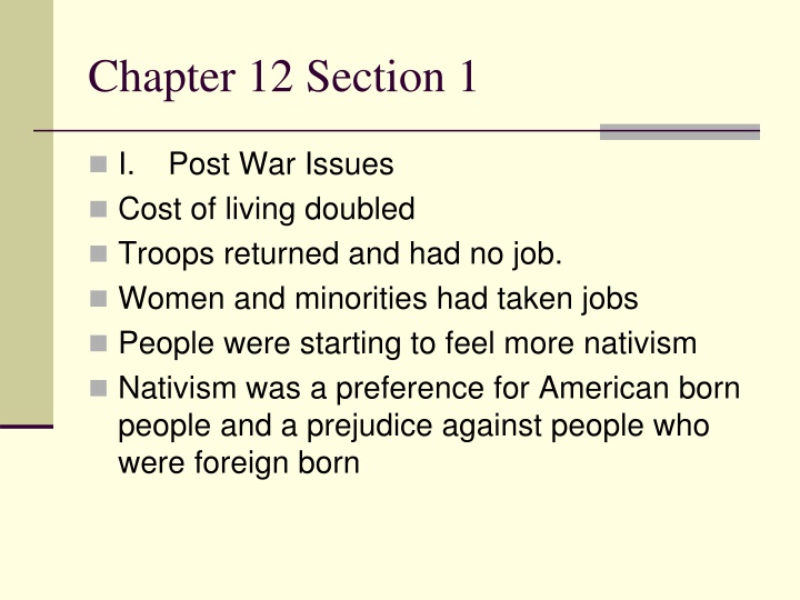 Post-War Issues: Nativism, Red Scare, and Labor Unrest in the 1920s