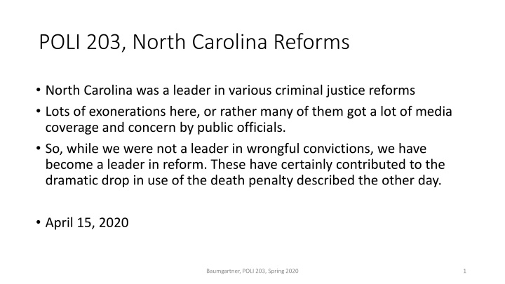 Criminal Justice Reforms in North Carolina