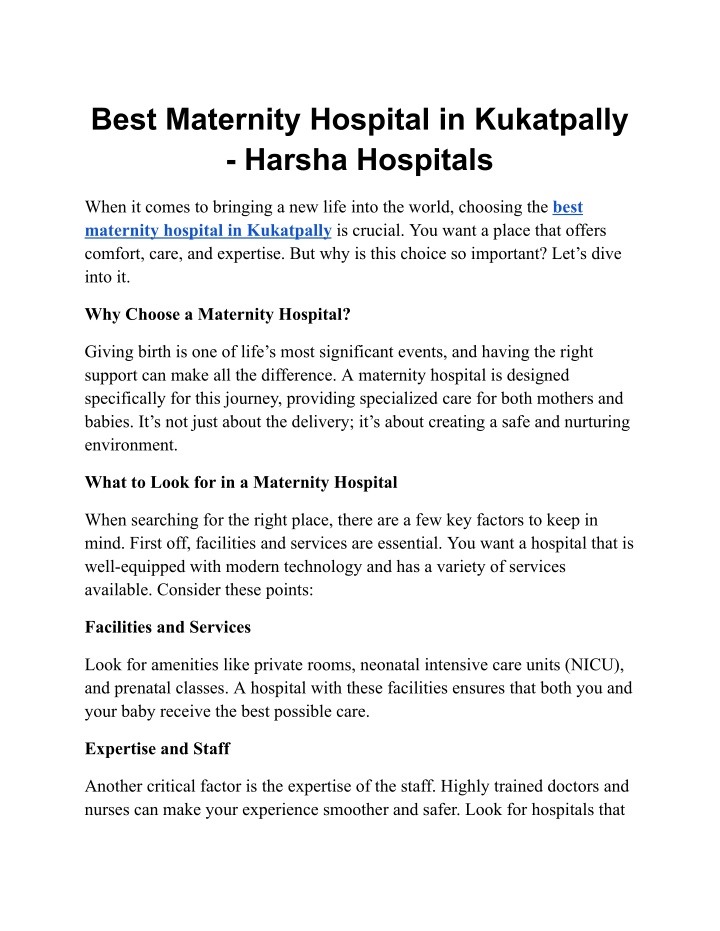 best maternity hospital in kukatpally harsha n.w