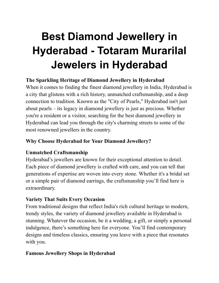 best diamond jewellery in hyderabad totaram n.w