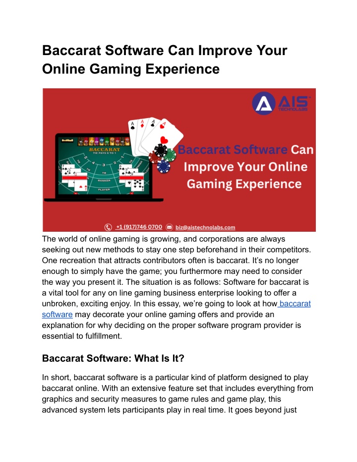 baccarat software can improve your online gaming n.w