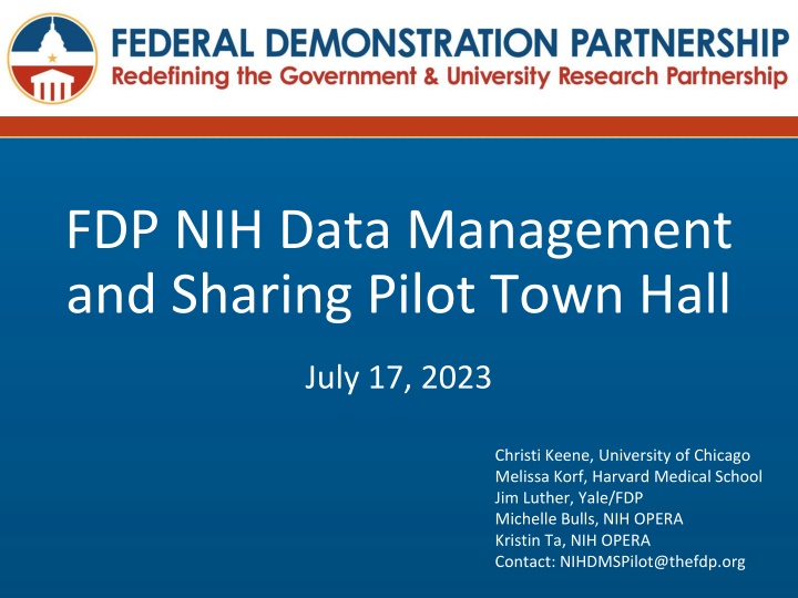 FDP NIH Data Management and Sharing Pilot Town Hall Overview