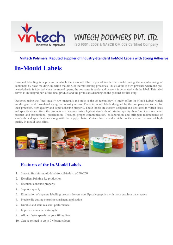 vintech polymers reputed supplier of industry n.w