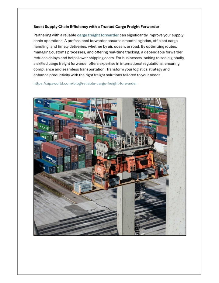 boost supply chain e iciency with a trusted cargo n.w