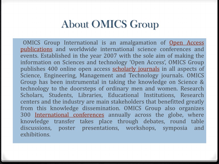 OMICS Group: Revolutionizing Science and Technology Dissemination