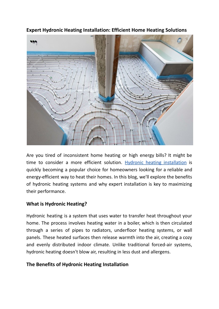 expert hydronic heating installation efficient n.w