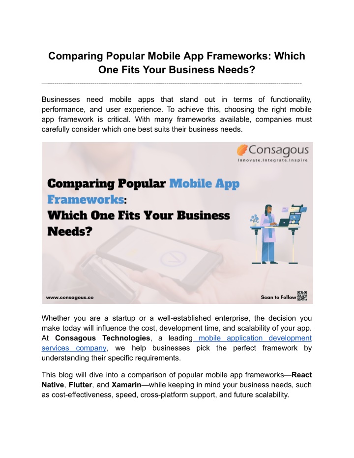 comparing popular mobile app frameworks which n.w