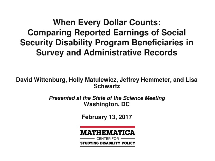 Comparing Employment and Earnings Data of Social Security Disability Program Beneficiaries