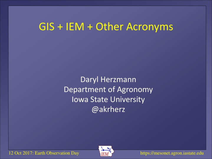 GIS, IEM, and Other Acronyms in Earth Observation