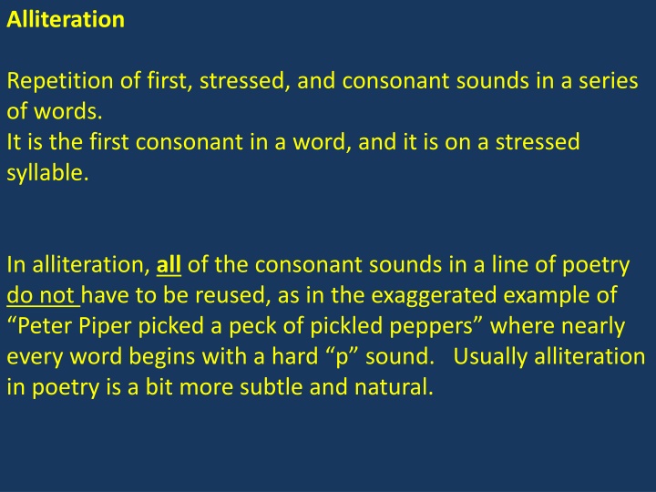 Literary Devices: Alliteration, Symmetrical Alliteration, Palindrome, and Assonance