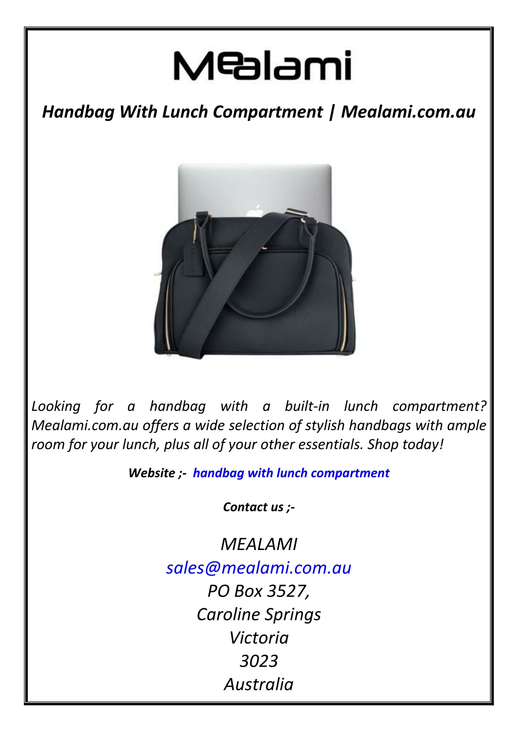 handbag with lunch compartment mealami com au l.w