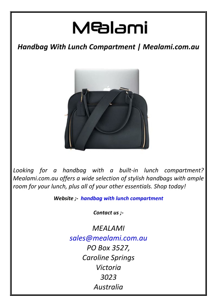 handbag with lunch compartment mealami com au n.w