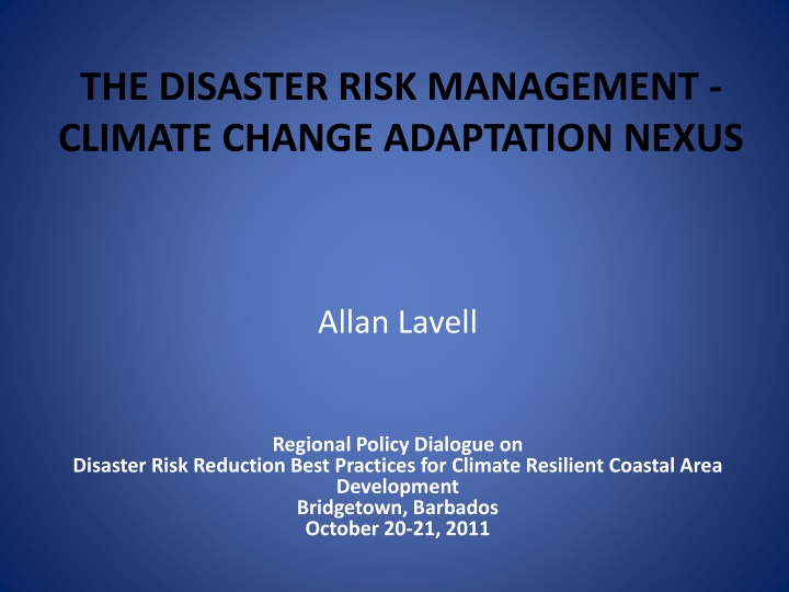 Disaster Risk Management and Climate Change Nexus in Caribbean Region