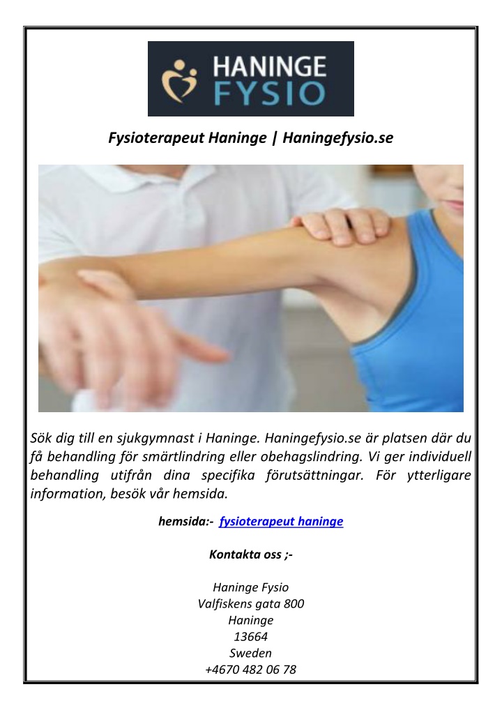 fysioterapeut haninge haningefysio se n.w