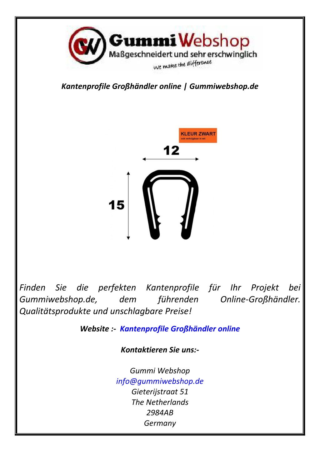 kantenprofile gro h ndler online gummiwebshop de l.w