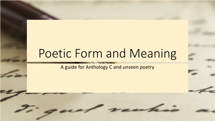 Poetic Form and Meaning in English Poetry
