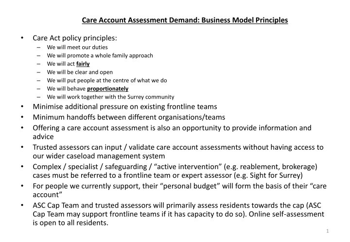 Care Account Assessment Demand Business Model Overview