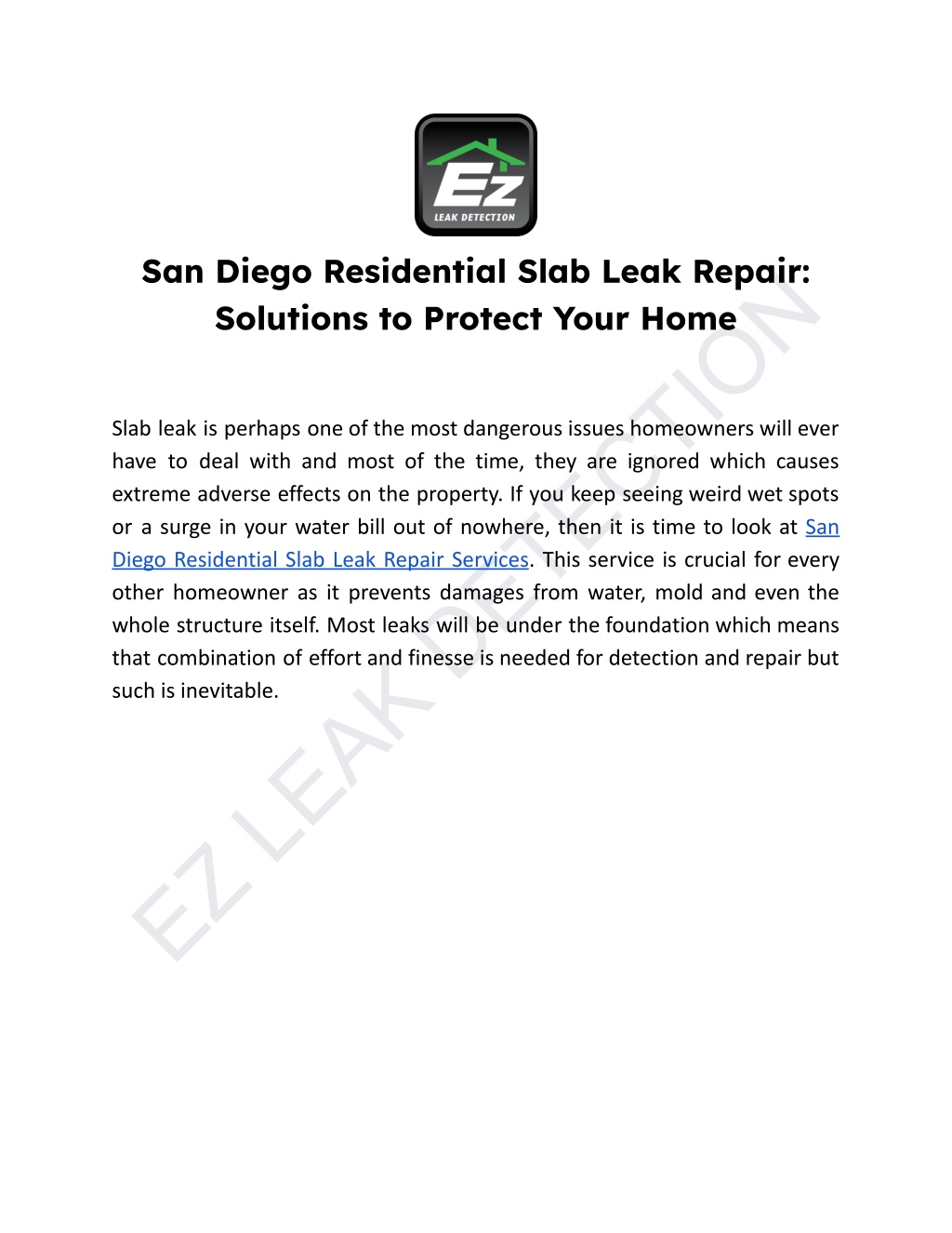 san diego residential slab leak repair solutions l.w