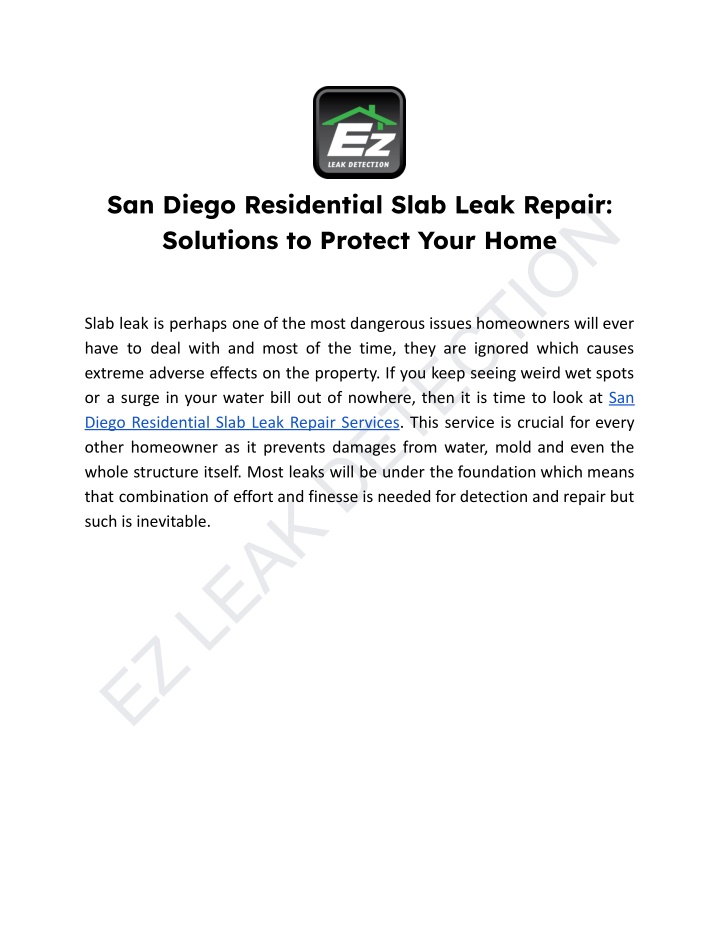 san diego residential slab leak repair solutions n.w