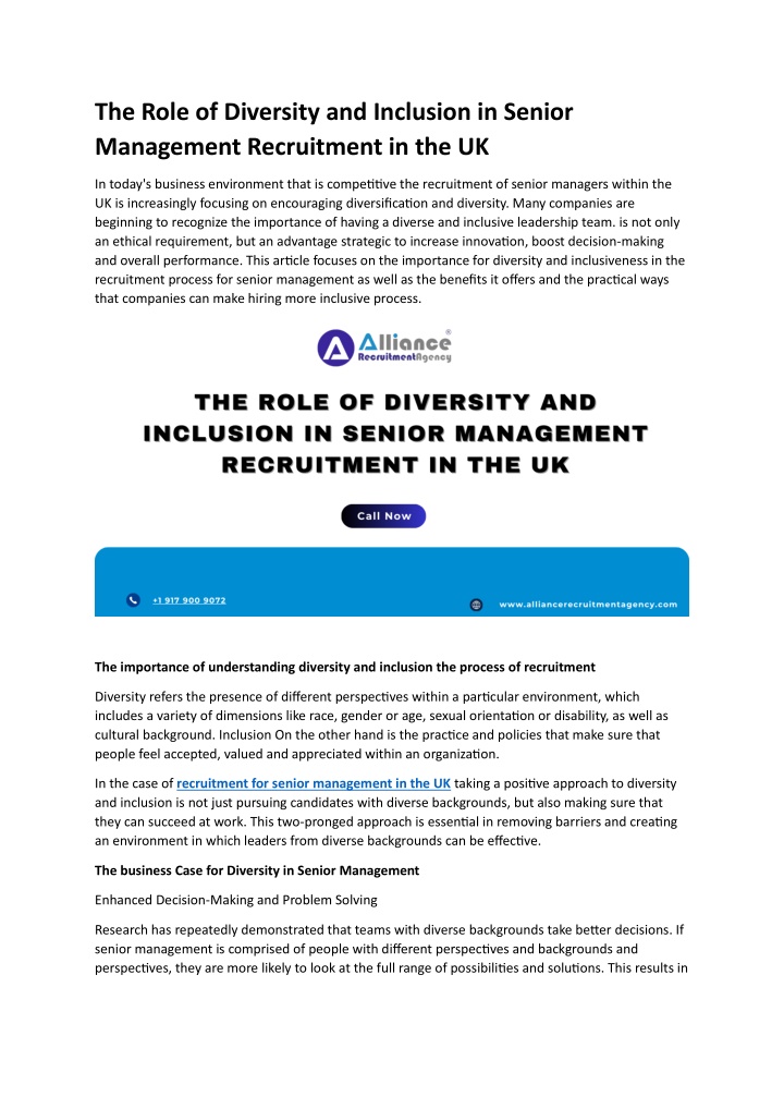the role of diversity and inclusion in senior n.w