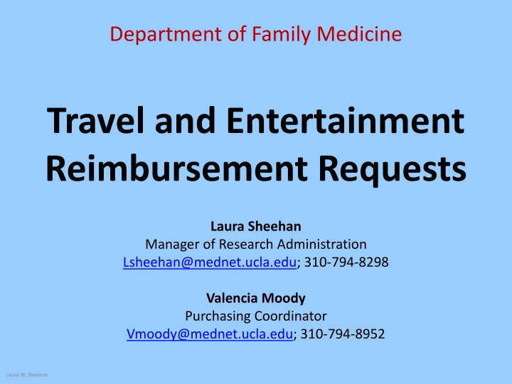 Travel and Entertainment Reimbursement Guidelines for Department of Family Medicine