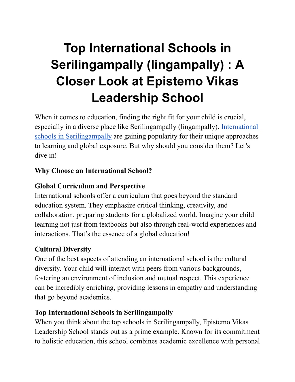 top international schools in serilingampally l.w