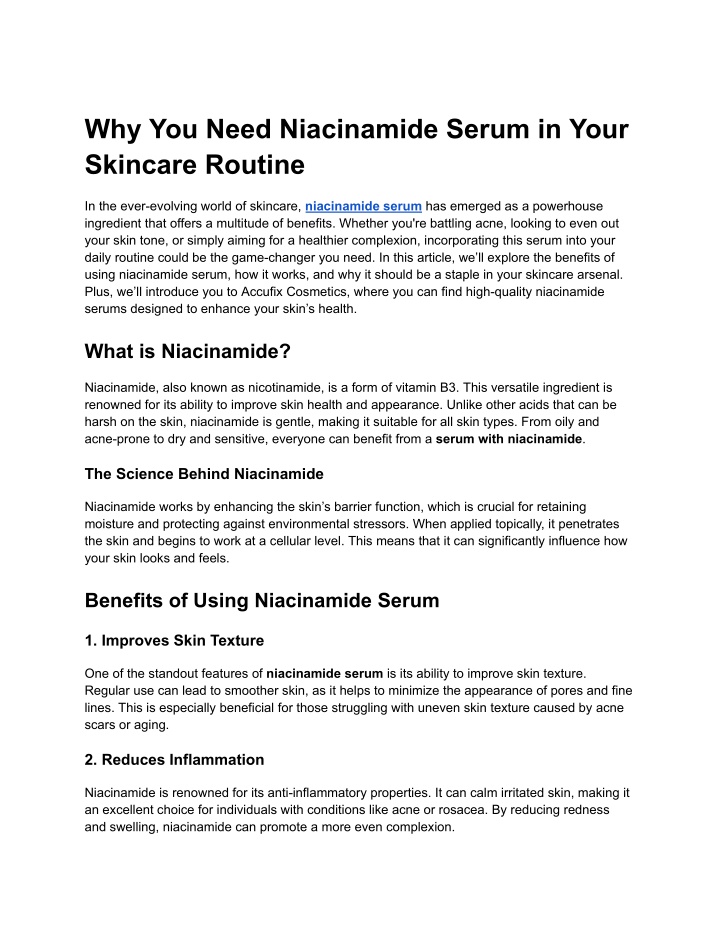 why you need niacinamide serum in your skincare n.w