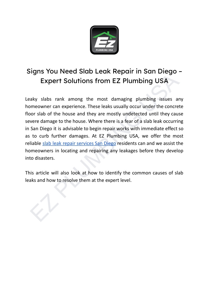 signs you need slab leak repair in san diego n.w