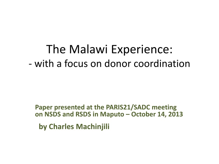 Enhancing Donor Coordination for Statistical Planning: The Malawi Experience