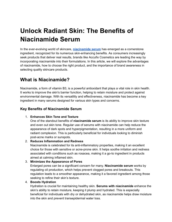 unlock radiant skin the benefits of niacinamide n.w
