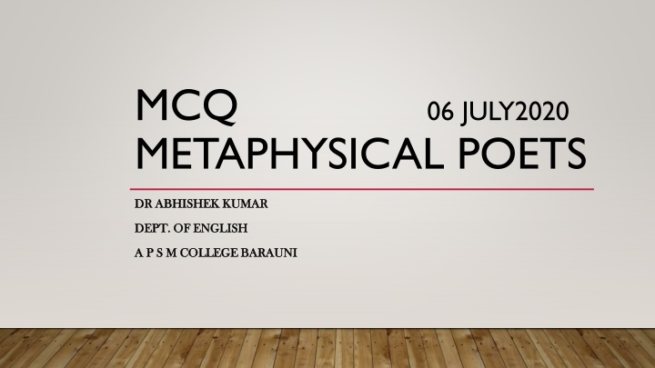 Metaphysical Poets: MCQ Quiz and Answers