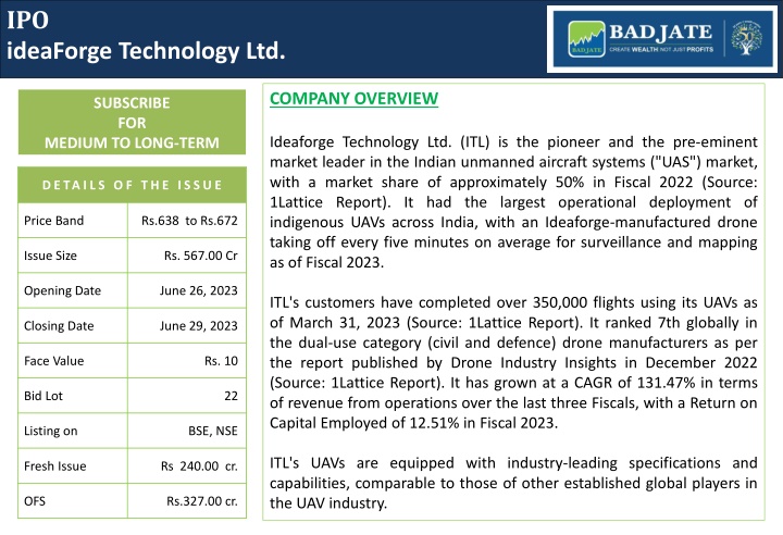 IPO of IdeaForge Technology Ltd.: Leading Indian UAS Market Pioneer