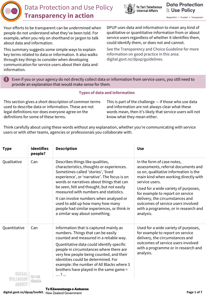 Data and Information Types in DPUP Policy