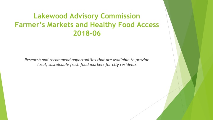 Enhancing Access to Fresh, Local Food in Lakewood