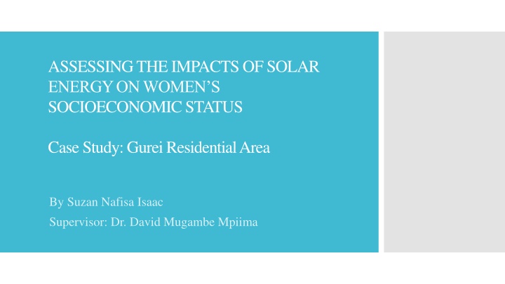 Impacts of Solar Energy on Women's Socioeconomic Status: Case Study in Gurei Residential Area