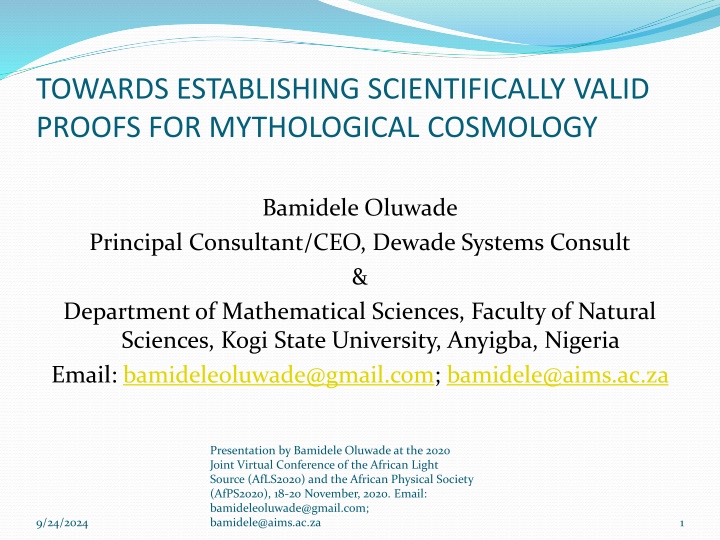 Towards Establishing Scientifically Valid Proofs for Mythological Cosmology by Bamidele Oluwade