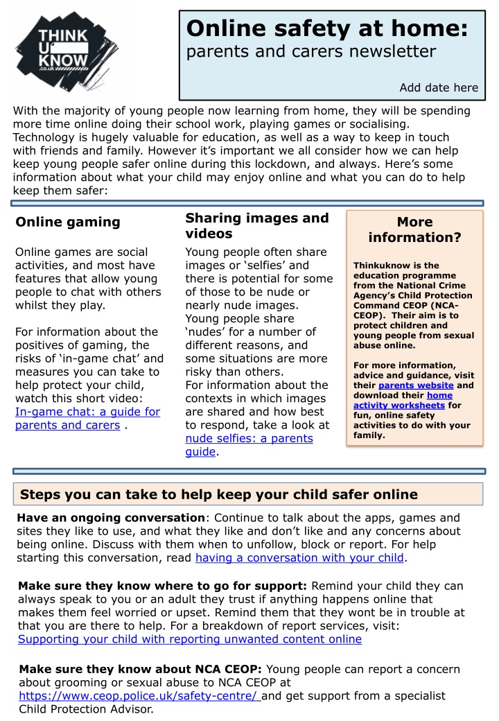 Online Safety at Home: Tips for Parents and Carers during Lockdown