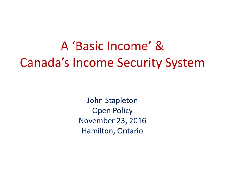 Canada's Income Security System and Basic Income Overview